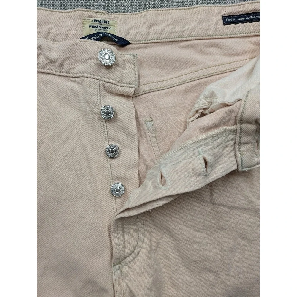 Citizens Of Humanity Parker Jeans Womens Pink Relaxed Cropped Raw Hem Button Fly